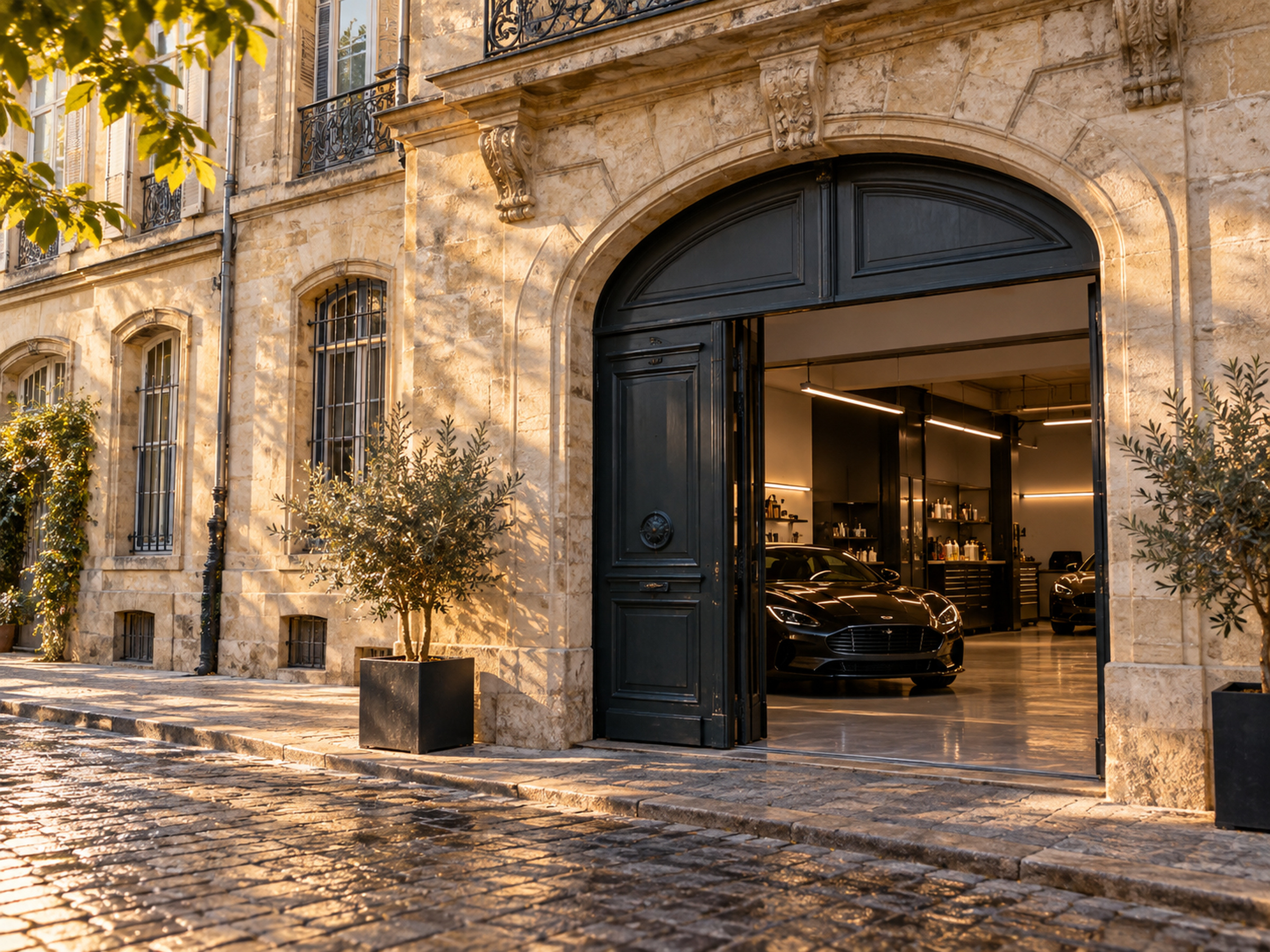 Façade en pierre et porte cochère de la Maison
